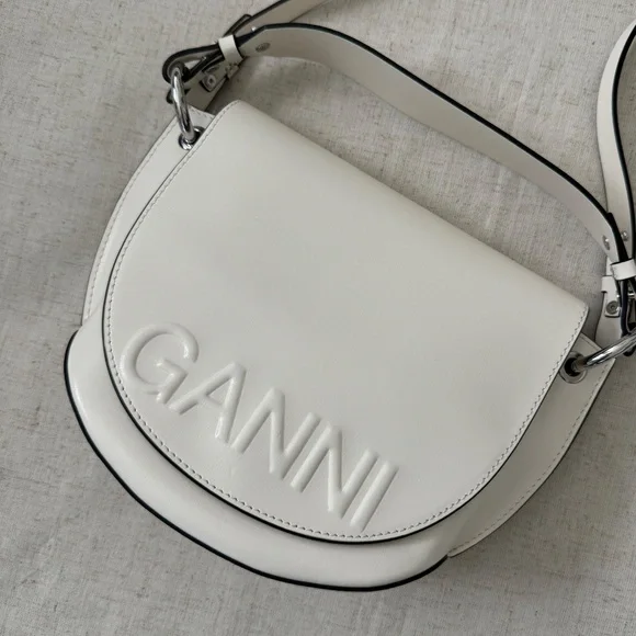 Ganni Banner Saddle Leather Off-White Crossbody Bag | One Size - Picture 5 of 17